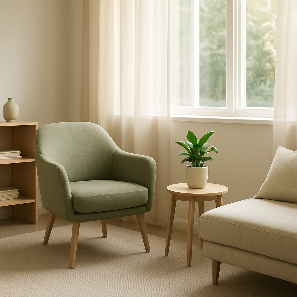 A calm, welcoming wellness office with soft natural light